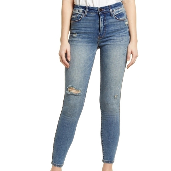 Whetherly Denim - Whetherly Cooper Distressed High Waist Skinny Jeans in Medium Brienz